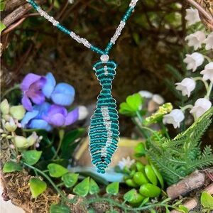 Cute Teal and Silver Beaded Fish Necklace